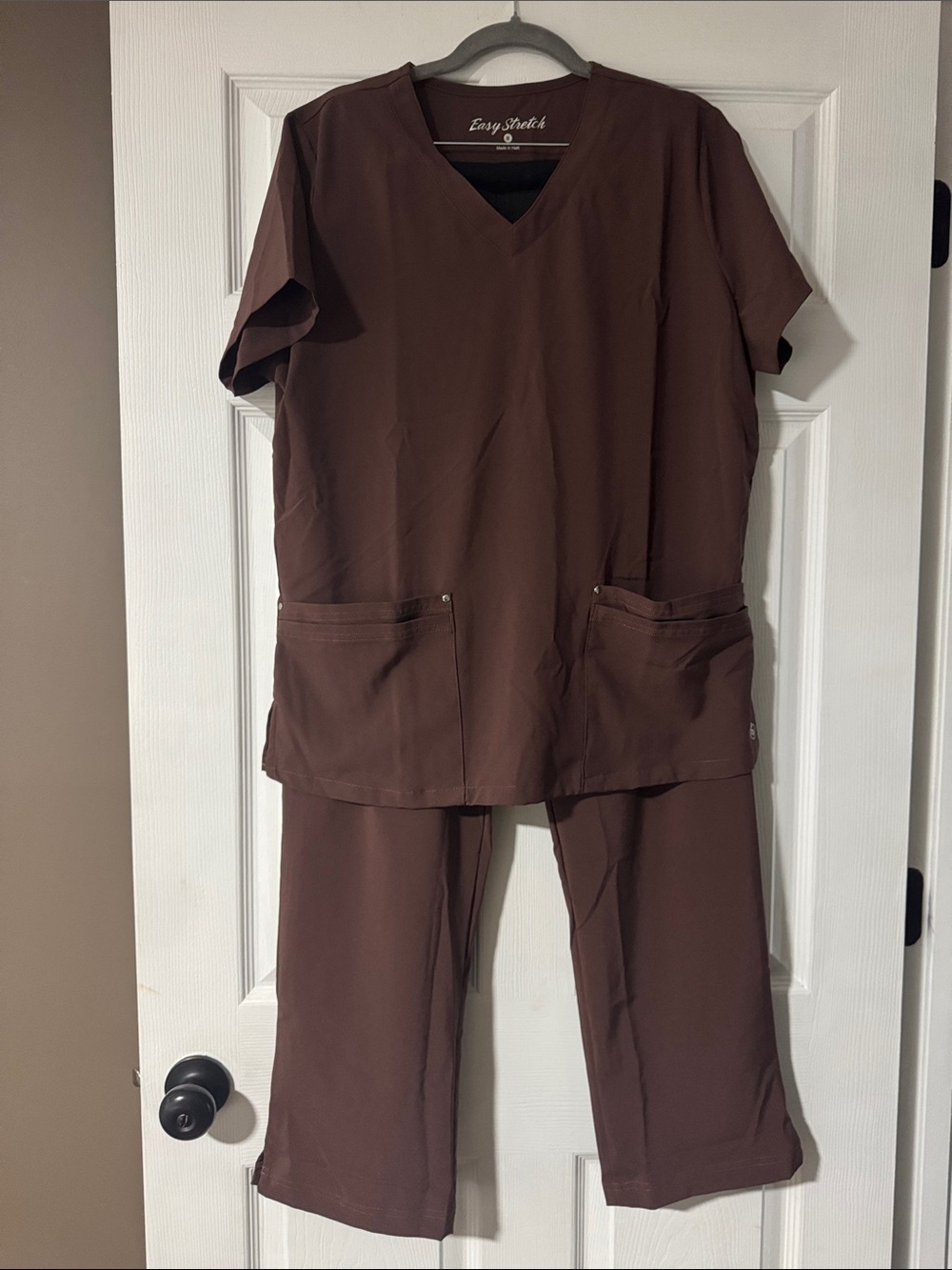 Easy Stretch Women's V-Neck Two-Piece Jumpsuit Set in Brown